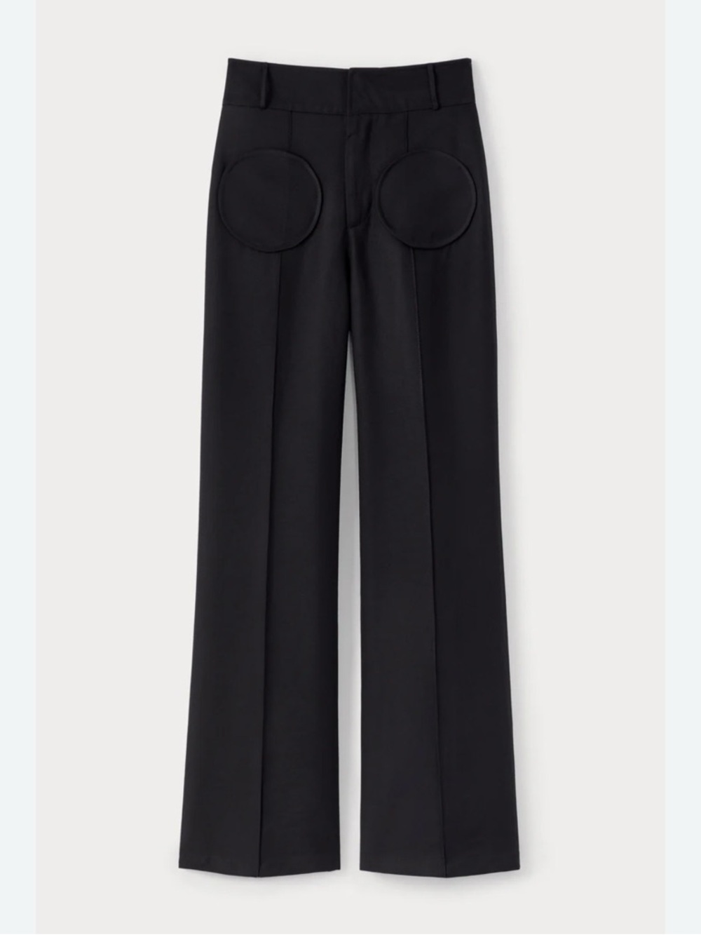 Destree Black Straight Pants Circular Pocket Detail Size 38 Designer High Waist — image 8 of 8